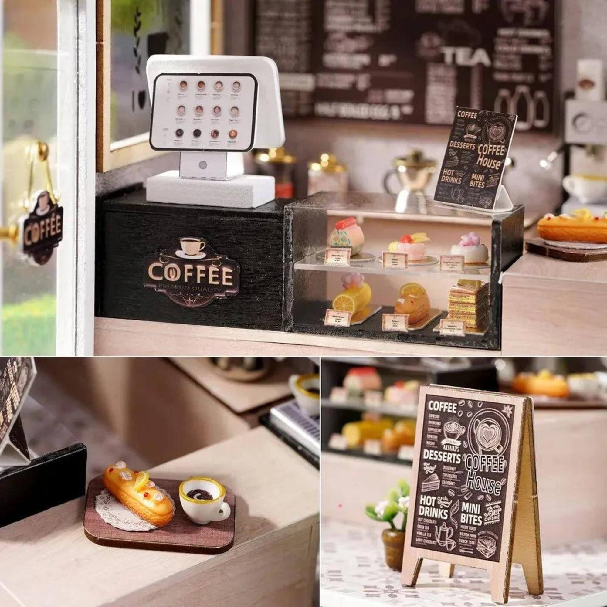 Wizardi Café Miniature Dollhouse Roombox Kit